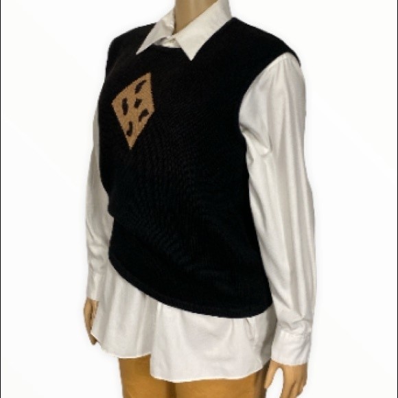 Vintage Terazzo Sweater Vest black Crew neck brown Tan animal print motif Size M - Picture 13 of 15